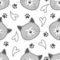 British ShorthairÃÂ Cat emoticons showing different emotions. Gray Cat head seamless pattern background. Great for wallpaper, kids