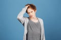 Am I beautiful and gorgeous enough, girl Portrait of self-confident young ginger teenager in casual outfit touching hair Royalty Free Stock Photo