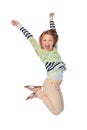 I can achieve anything with a winning attitude. Studio shot of a young girl jumping for joy against a white background. Royalty Free Stock Photo
