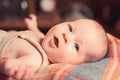 I can hear you. Small girl with cute face. parenting. Family. Child care. Childrens day. Sweet little baby. New life and Royalty Free Stock Photo