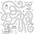 I can taste with my tongue black and white maze game for kids. Five senses labyrinth