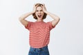 I cannot stand this anymore. Fed up depressed and stressed woman with short haircut, screaming and pulling hair out of Royalty Free Stock Photo