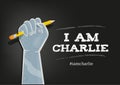 I Am Charlie Slogan in English with elements on Black background Royalty Free Stock Photo
