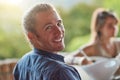 I couldnt ask for better friends. Portrait of a happy young man sharing a meal with friends at an outdoor dinner party. Royalty Free Stock Photo