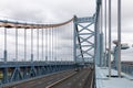 I-676 crosses the Delaware River on the Benjamin Franklin Bridge from Philadelphia, Pennsylvania into Camden, New Jersey, USA Royalty Free Stock Photo