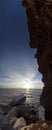 Vertical Panorama (sunset and cliff) Royalty Free Stock Photo