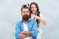 I did it. little girl made funny hairstyle for daddy. daughter and dad playing together. hairstylist her future career Royalty Free Stock Photo