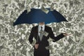 I do not see any crisis, rain of money, business man under umbrella Royalty Free Stock Photo