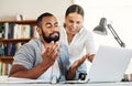 I dont know what you want from me. a husband and wife talking while he works from home. Royalty Free Stock Photo