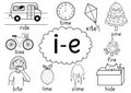 I-e digraph spelling rule black and white educational poster for kids with words Royalty Free Stock Photo