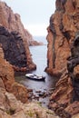 Mediterranean boat ocean rocks isolated rain alone rescue Royalty Free Stock Photo