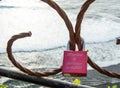 Close up love padlock at hence in Uluwatu