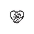 I G script letter heart logo design vector