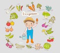 I am a gardener boy and vegetable illustration