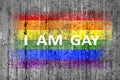 I am GAY and LGBT flag painted on background texture gray concrete Royalty Free Stock Photo