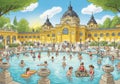 I-generated illustration of the SzÃ©chenyi Thermal Bath in Royalty Free Stock Photo