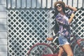 I go everywhere by bike. a beautiful young woman riding her bike in the park. Royalty Free Stock Photo