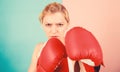 I am gonna kick you off. Confident in her boxing skill. Boxing improve temper and will. Concentrated on punch. Woman Royalty Free Stock Photo