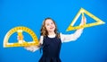 I am happy. small girl back to school. math lesson. Education and knowledge. STEM school disciplines. Pupil girl with Royalty Free Stock Photo