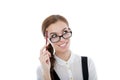 I have a great ideea! Beautiful woman with glasses isolated on w Royalty Free Stock Photo