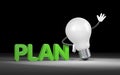 I have a plan metaphor. Lamp character leaning on word idea Royalty Free Stock Photo