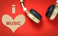 I heart Music Gold Text with headphone