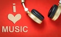 I heart Music Gold Text with headphone