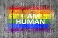 I am HUMAN and LGBT flag painted on background texture gray concrete Royalty Free Stock Photo