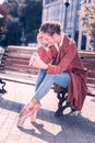 Joyful happy woman wanting to eat a hamburger Royalty Free Stock Photo