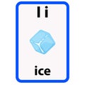 Alphabet flashcard for children with the letter i from ice