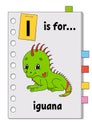 I is for iguana. ABC game for kids. Word and letter. Learning words for study English. Cartoon character. Color vector Royalty Free Stock Photo