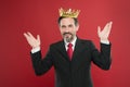 I am just superior. Award and achievement. Feeling superiority. Being superior human. Man bearded guy in suit hold Royalty Free Stock Photo