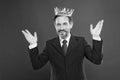 I am just superior. Award and achievement. Feeling superiority. Being superior human. Man bearded guy in suit hold Royalty Free Stock Photo