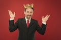 I am just superior. Award and achievement. Feeling superiority. Being superior human. Man bearded guy in suit hold Royalty Free Stock Photo