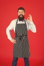 I know everything about cooking. Bearded man chef cooking. Hipster cooking home or restaurant. Modern cafe concept