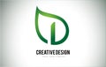 I Leaf Logo Letter Design with Green Leaf Outline Royalty Free Stock Photo