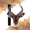 I letter animals set. English alphabet. Impala Vector illustration. Colorful polygonal style.