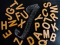 I letter displayed on chalkboard concept with alphabets collection