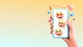 I like social media for people to communicate, Smartphone mobile screen emoji icons. Vector Royalty Free Stock Photo