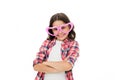 I like you. Kid happy lovely feels sympathy. Kid girl heart shaped eyeglasses confident. Girl curly hairstyle adorable