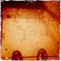 'I like you' sidewalk graffiti.