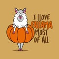 I llove love fallama fall llama most of all - funny vector quotes and llama drawing. Royalty Free Stock Photo