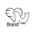 Sea lion Love Logo, flat design. Vector Illustration on white background