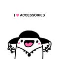 I love accessories hand drawn vector illustration in cartoon comic style woman with hat bracelets neck chain Royalty Free Stock Photo