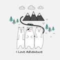 I Love Adventure typography and cute bear.