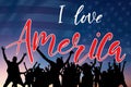 I love America hand lettering text and flag