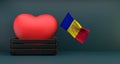 I love Andorra, Flag Andorra with heart, copy space, 3D work and 3D image