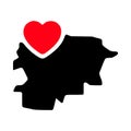 Andorra map and heart symbol glyph icon