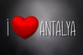 I love Antalya - heart shape, black background Royalty Free Stock Photo