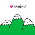 I love Armenia hand drawn vector illustration in cartoon comic style smiling mountains hills green